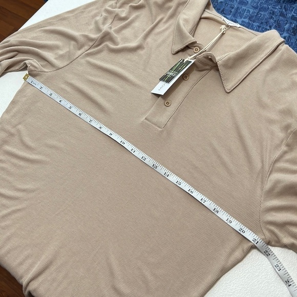 Movesgood Leeopold Ribbed Polo Shirt Bamboo Lyocell Tan NWT Sz L/XL - Picture 7 of 11
